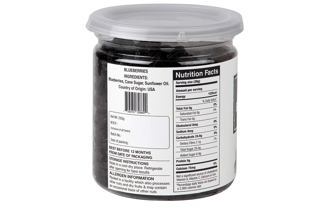 Umanac American Blueberries, Whole Dried   Jar  250 grams